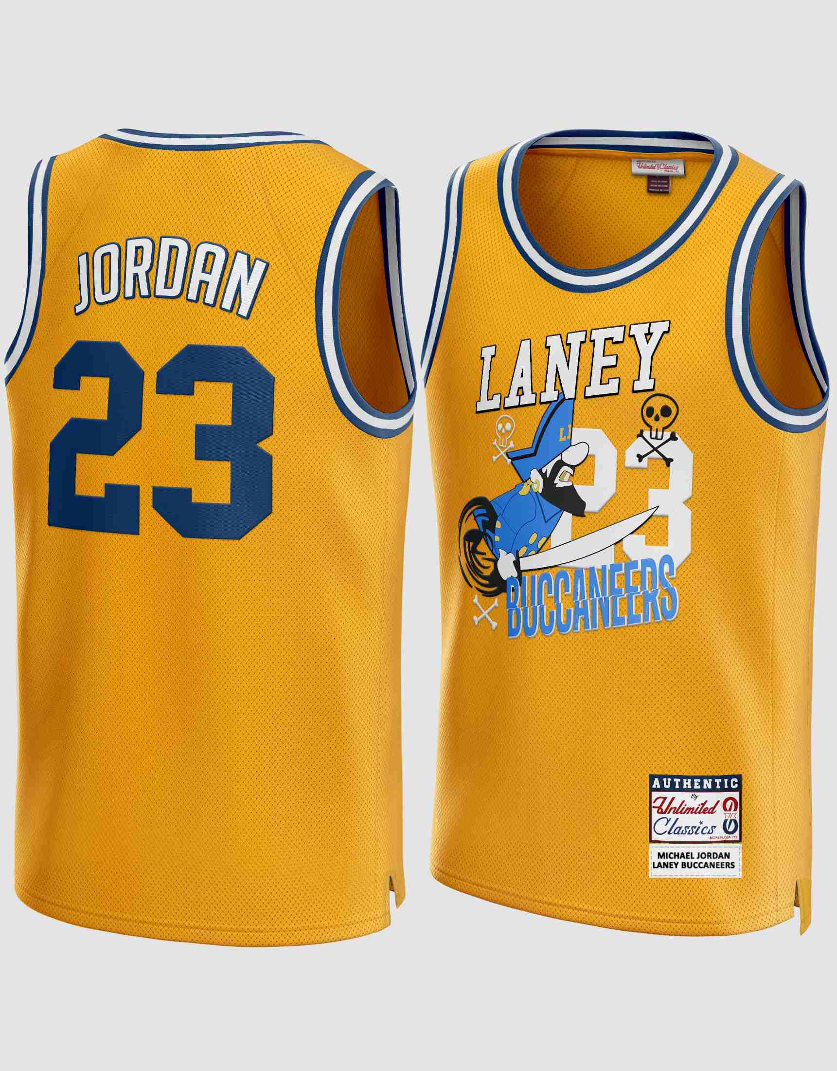 High School Laney Bucs No.23 Jordan Yellow Classic Men Basketball Jersey