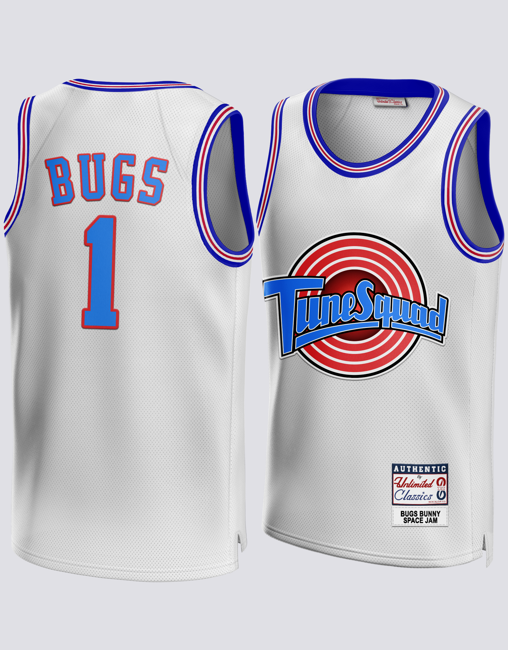 Champion Mens White Space Jam Tune Squad Bugs Bunny #1 Basketball Jersey XXL