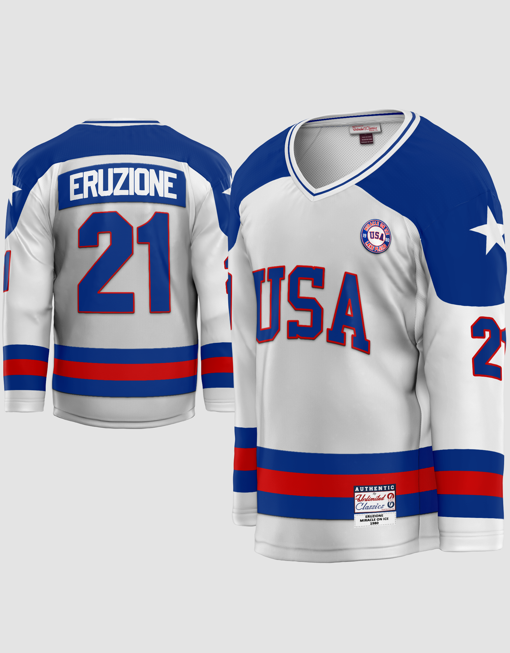 Mike Eruzione #21 Miracle Team USA White Hockey Jersey - S