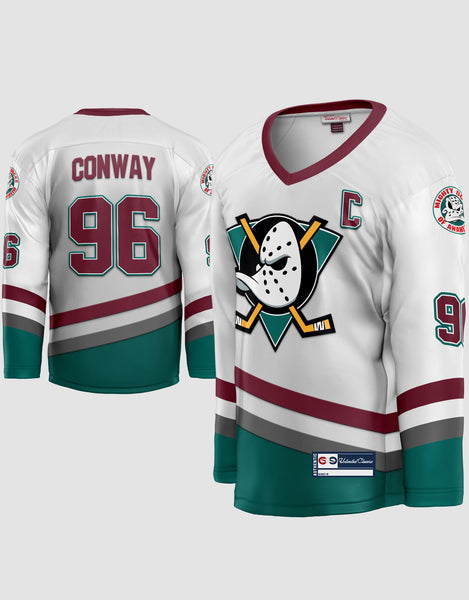 The Mighty Ducks of Anaheim Hockey Jersey #96 Conway White Long Sleeve NWOT  A8