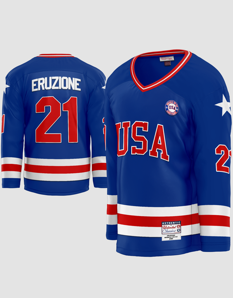 Mike Eruzione #21 Miracle Team USA White Hockey Jersey S